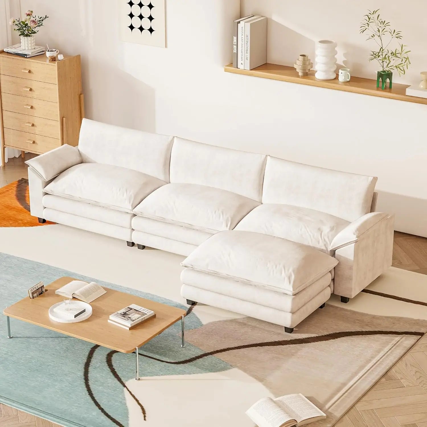 The Varenzo White L-Sectional Sofa