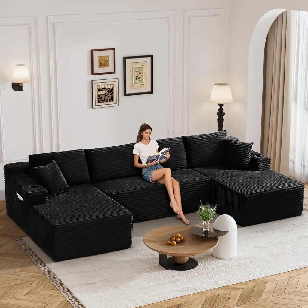 The Avrion Black U-Shaped Sectional Sofa