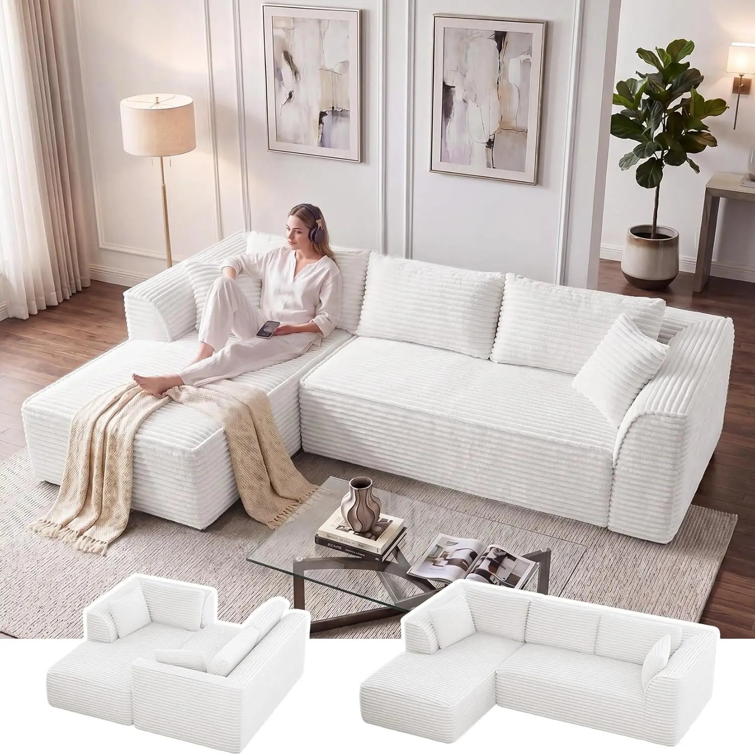 The Vellano Beige L-Shaped Cloud Couch