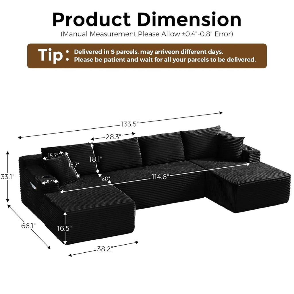 The Avrion Navy U-Shaped Sectional Sofa