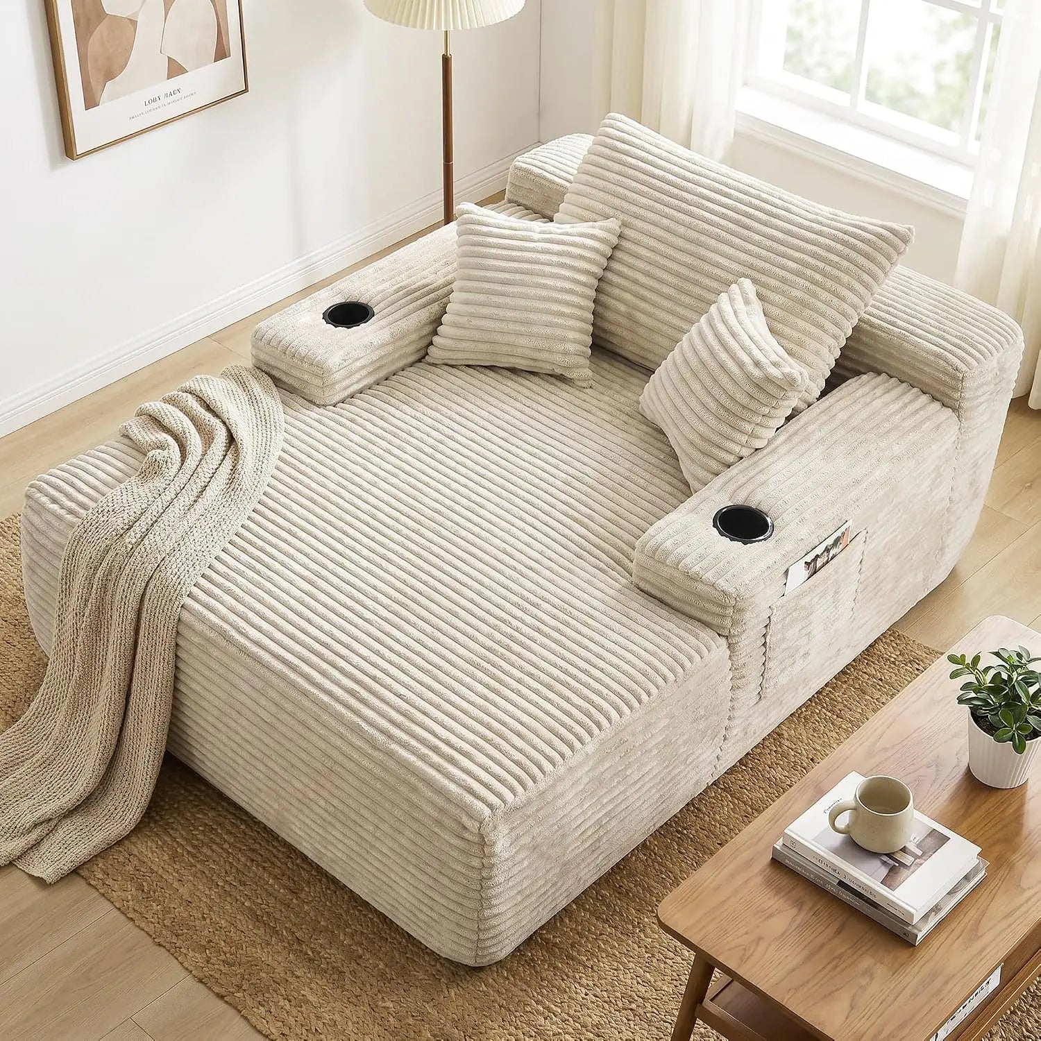 The Calvessa Beige Boneless Sofa Bed