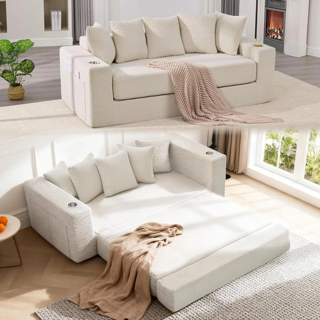 The Velaro Beige Convertible Sofa Bed