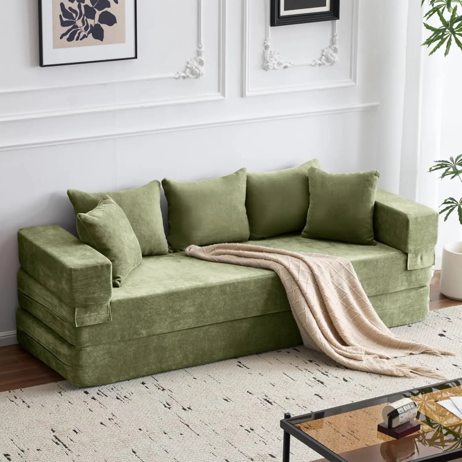 The Ashvane Green Convertible Sleeper Couch