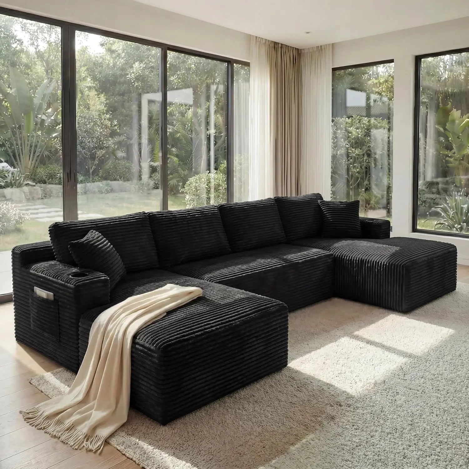 The Avrion Black U-Shaped Sectional Sofa