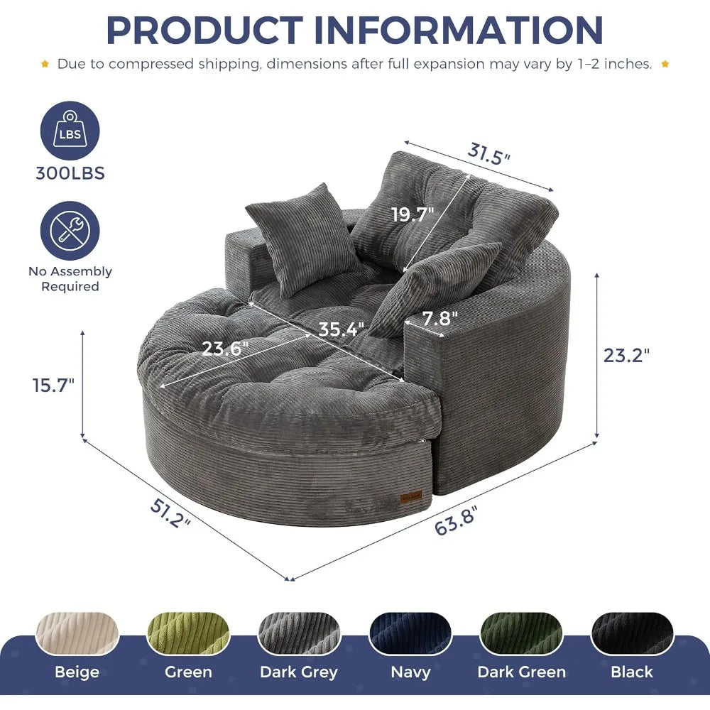 The Caelix Grey Corduroy Cloud Couch