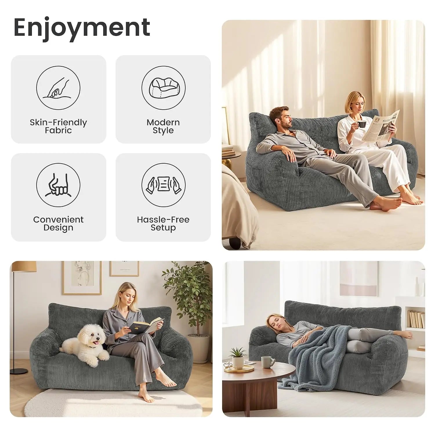 The Vortan Grey Deep Seat Boneless Sofa