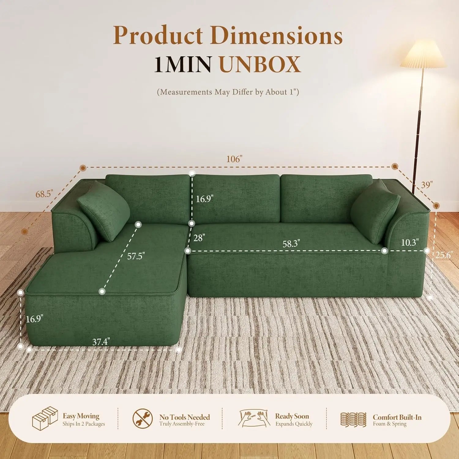 The Vellano Green L-Shaped Cloud Couch