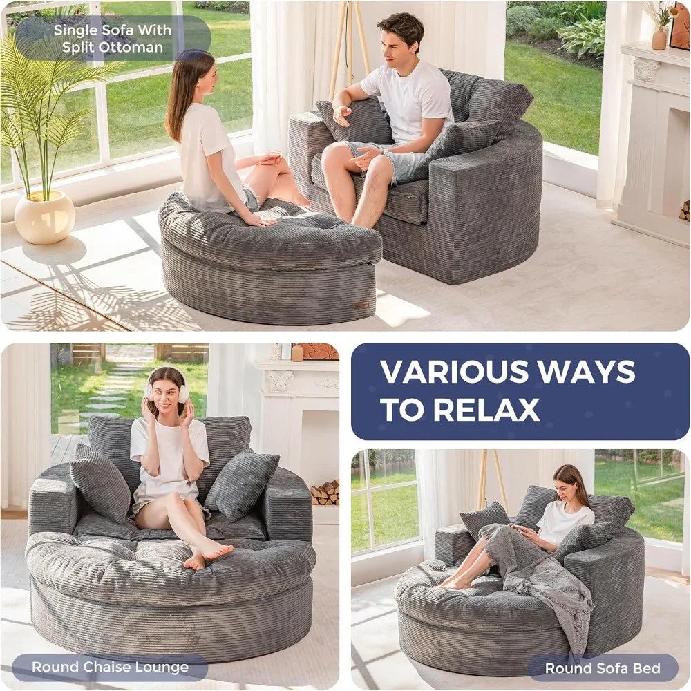 The Caelix Grey Corduroy Cloud Couch