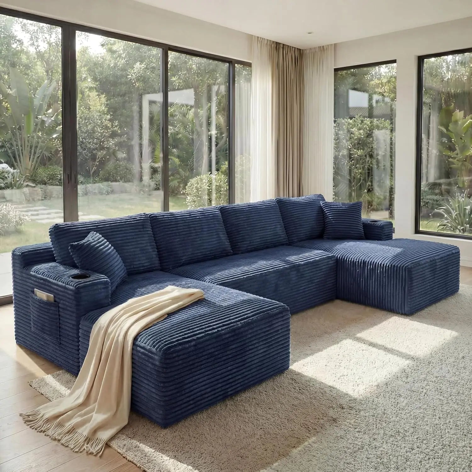The Avrion Navy U-Shaped Sectional Sofa