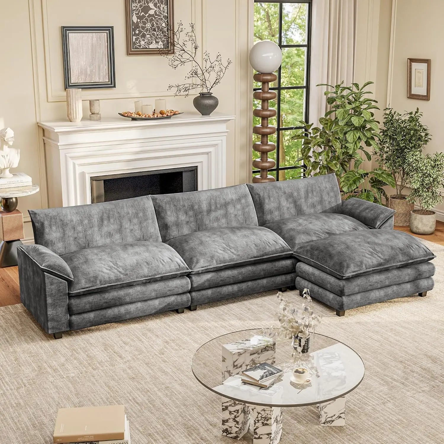 The Varenzo Grey L-Sectional Sofa