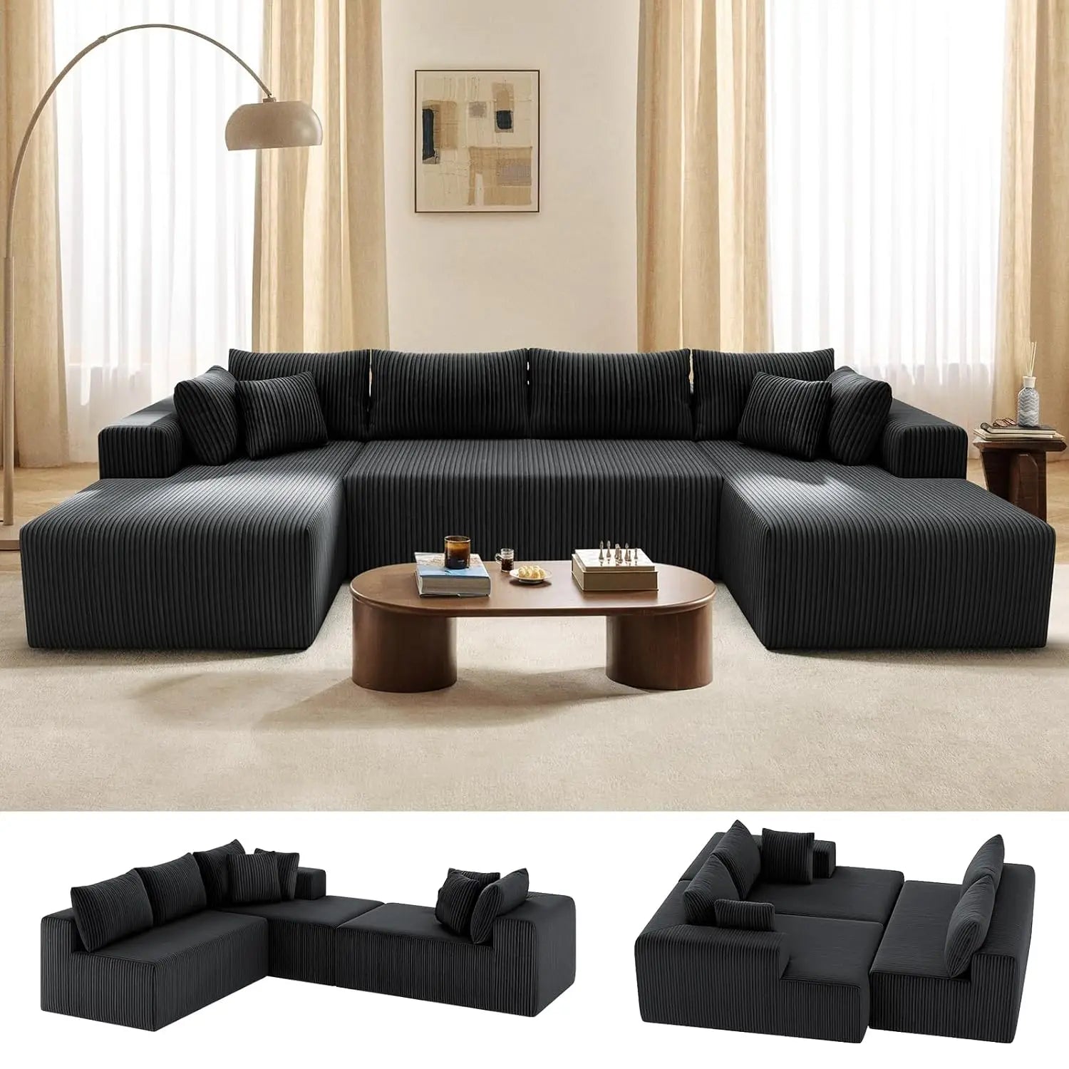 The Dravelle Black U-Shaped Sectional Sofa