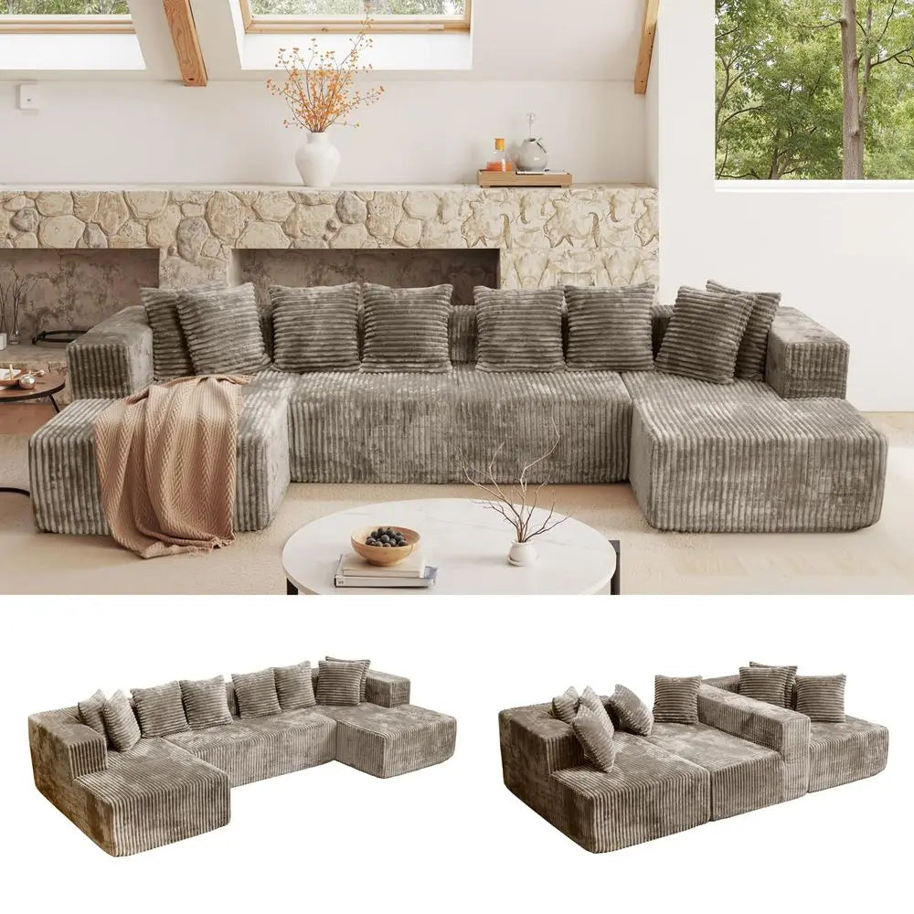 The Arkena Taupe U-Shaped Sectional Sofa