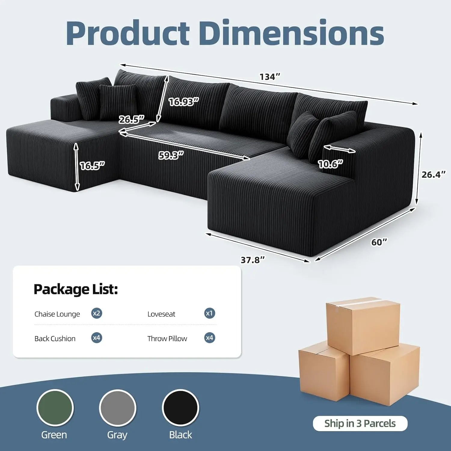 The Dravelle Grey U-Shaped Sectional Sofa