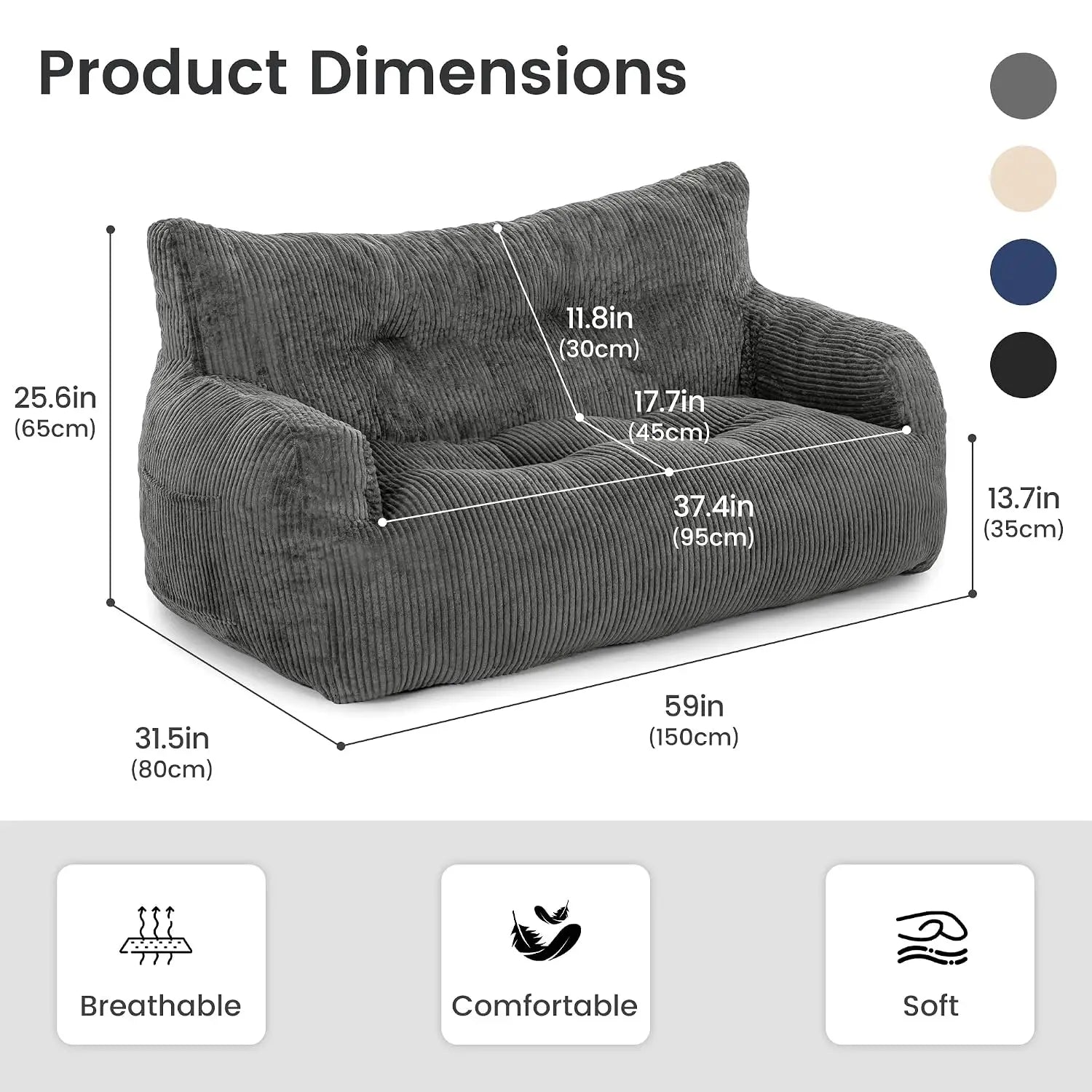 The Vortan Black Deep Seat Boneless Sofa