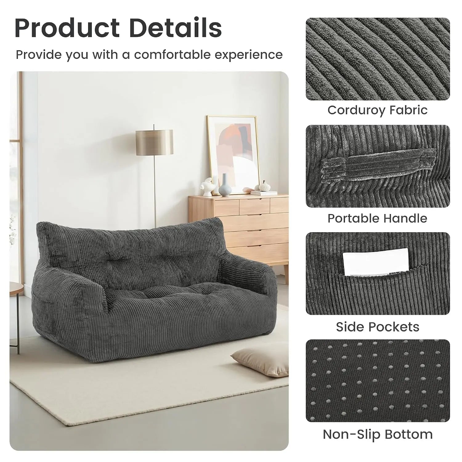 The Vortan White Deep Seat Boneless Sofa