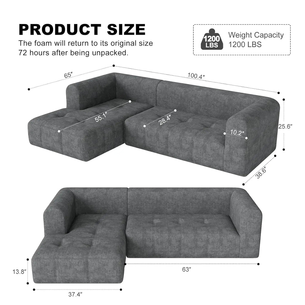 The Renova Grey Chaise Lounge Couch