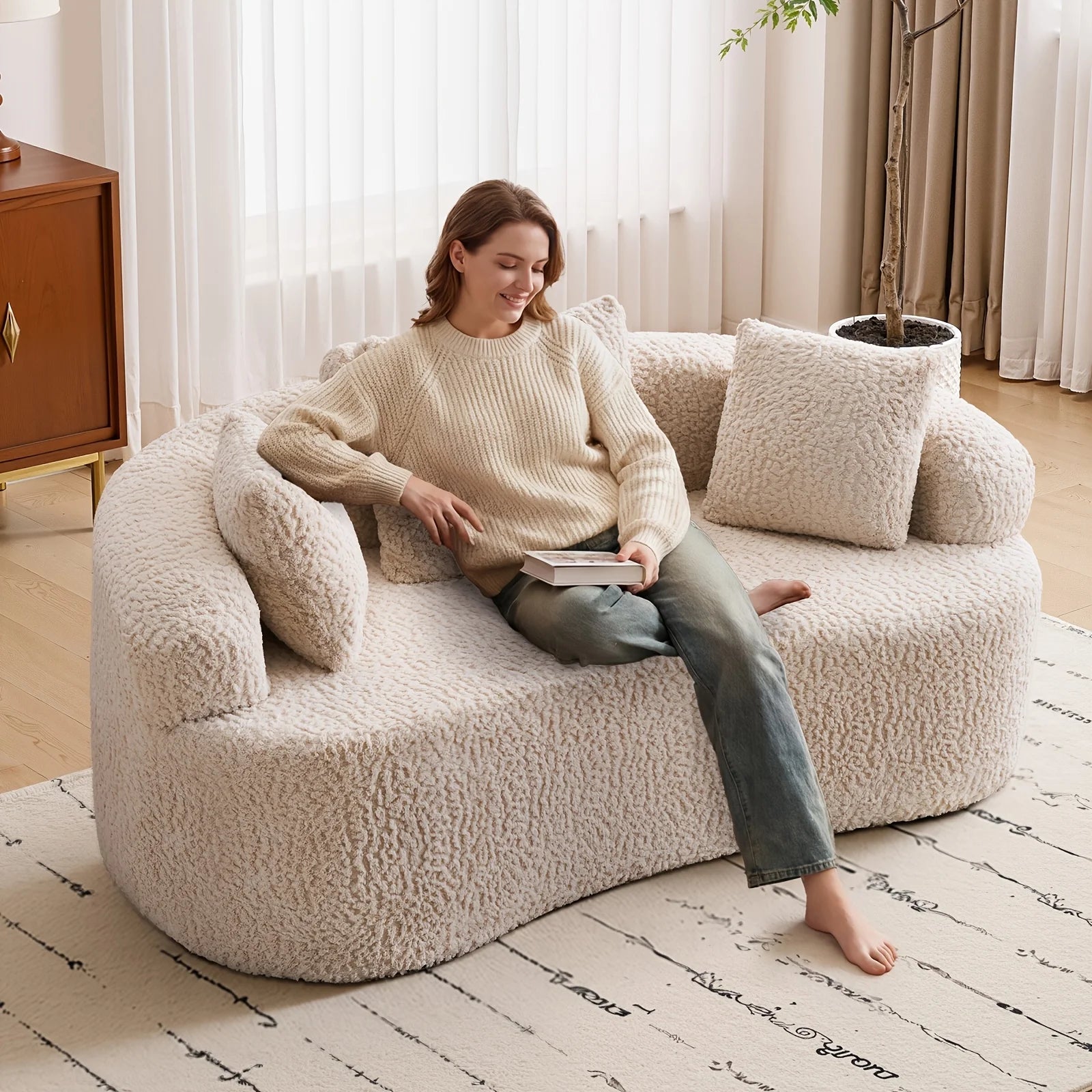 The Arvessa Beige Loveseat Cloud Couch