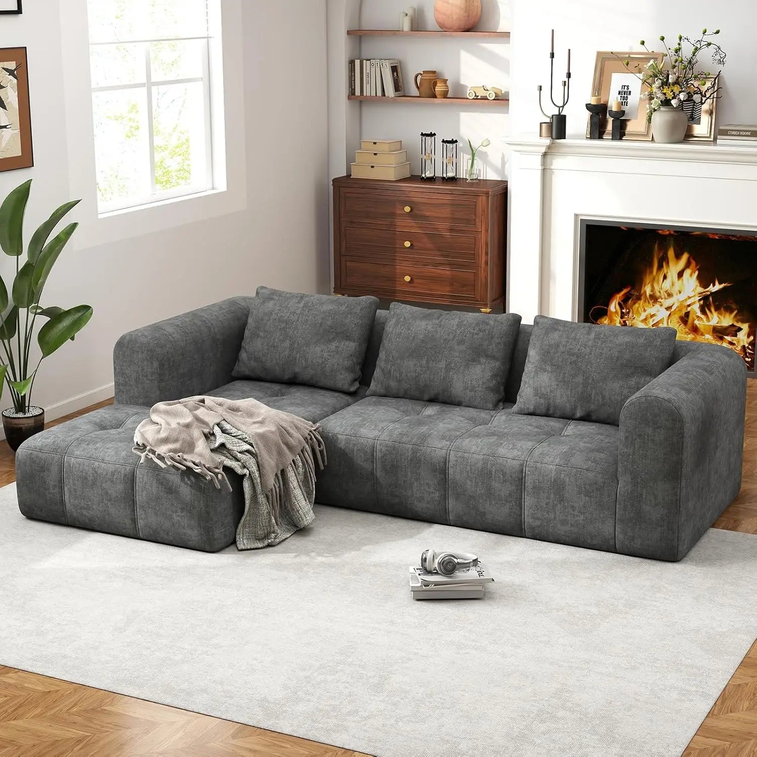 The Renova Grey Chaise Lounge Couch
