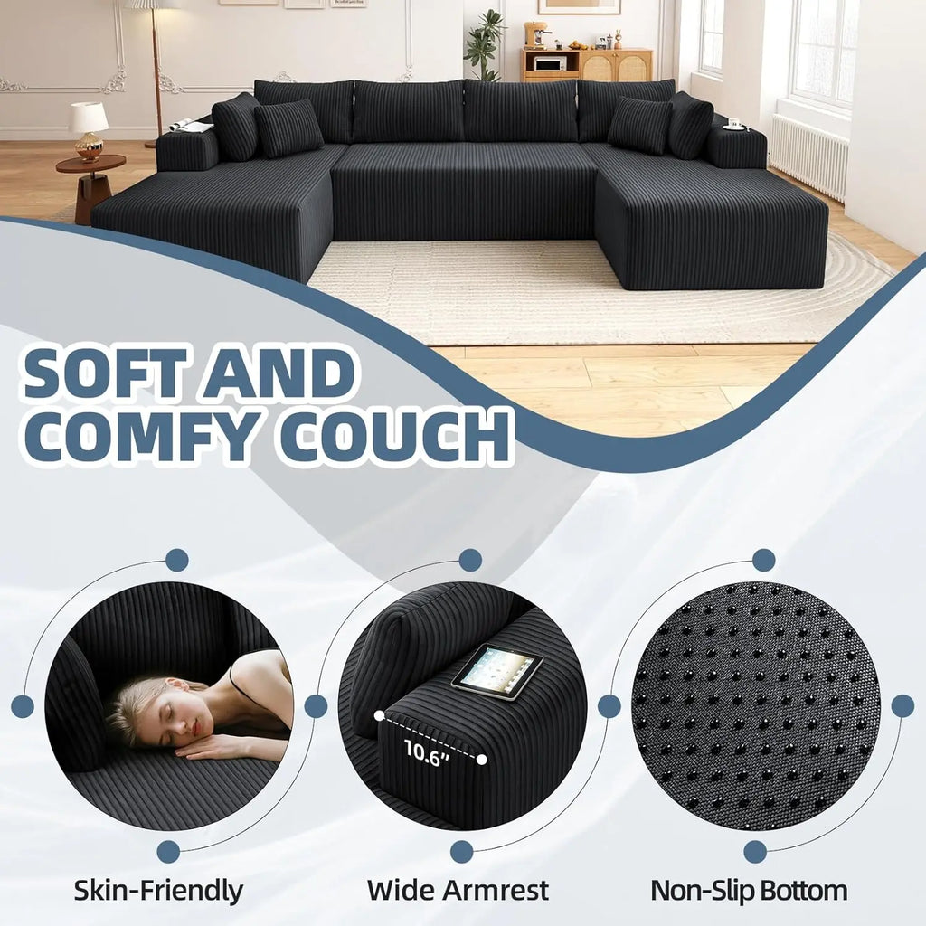 The Dravelle Black U-Shaped Sectional Sofa