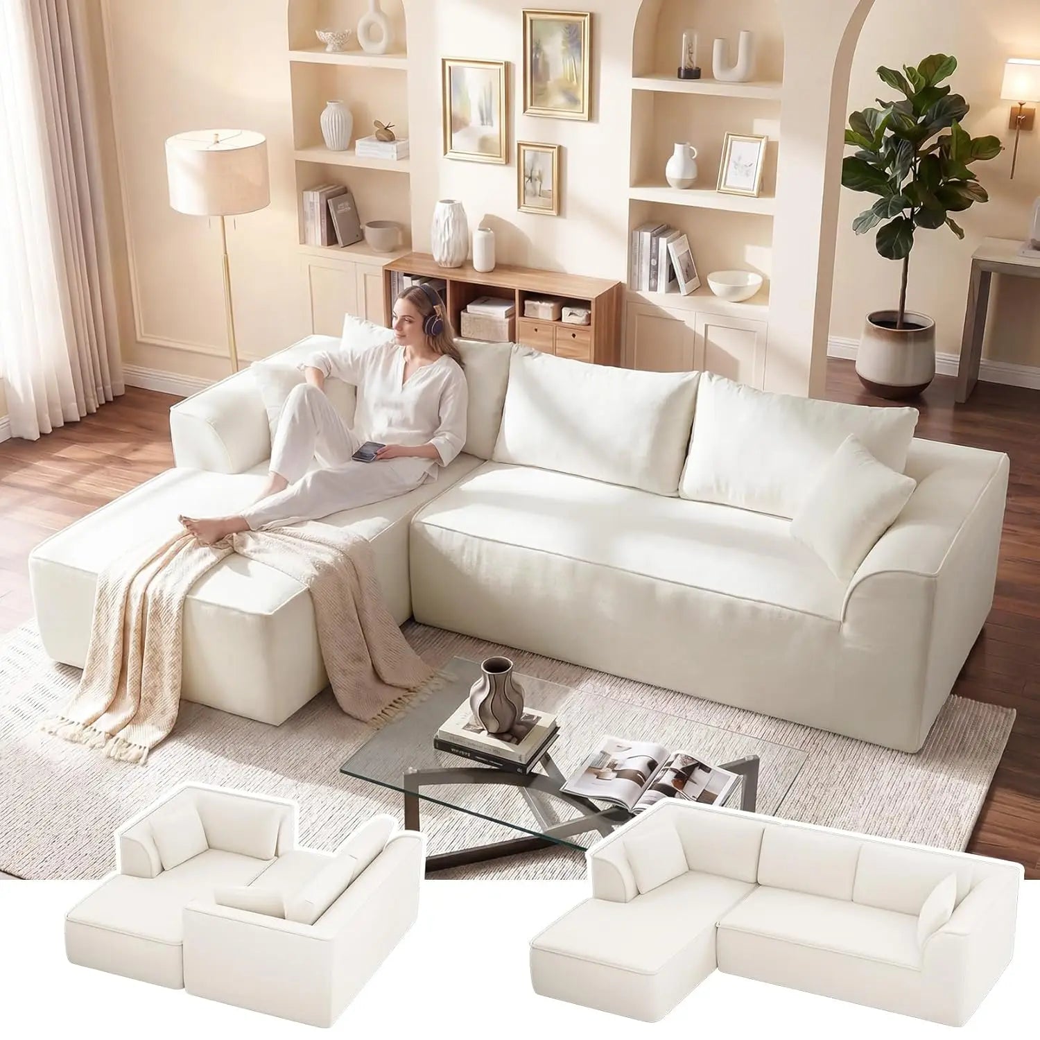 The Vellano Beige L-Shaped Cloud Couch