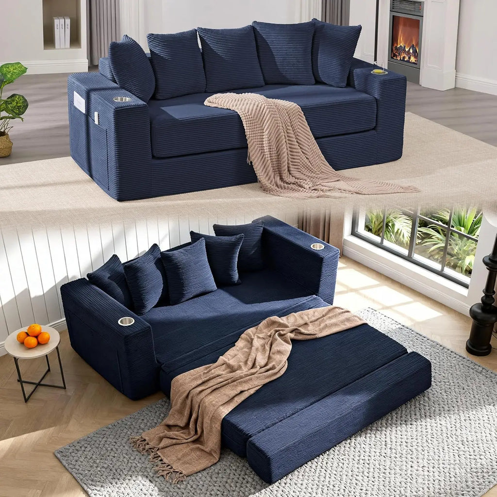 The Velaro Blue Convertible Sofa Bed