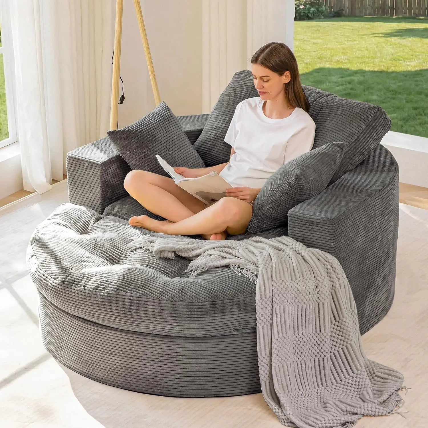 The Caelix Grey Corduroy Cloud Couch