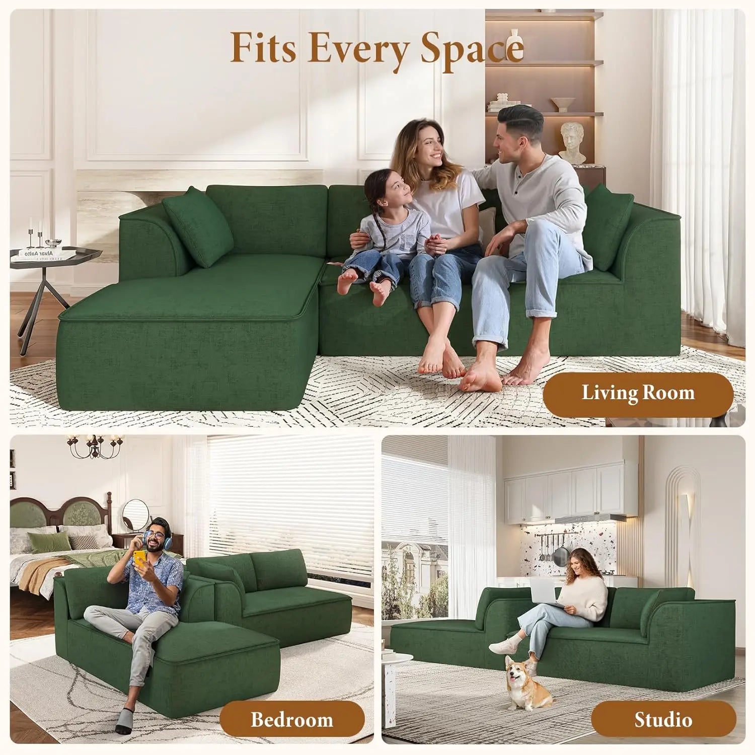 The Vellano Green L-Shaped Cloud Couch