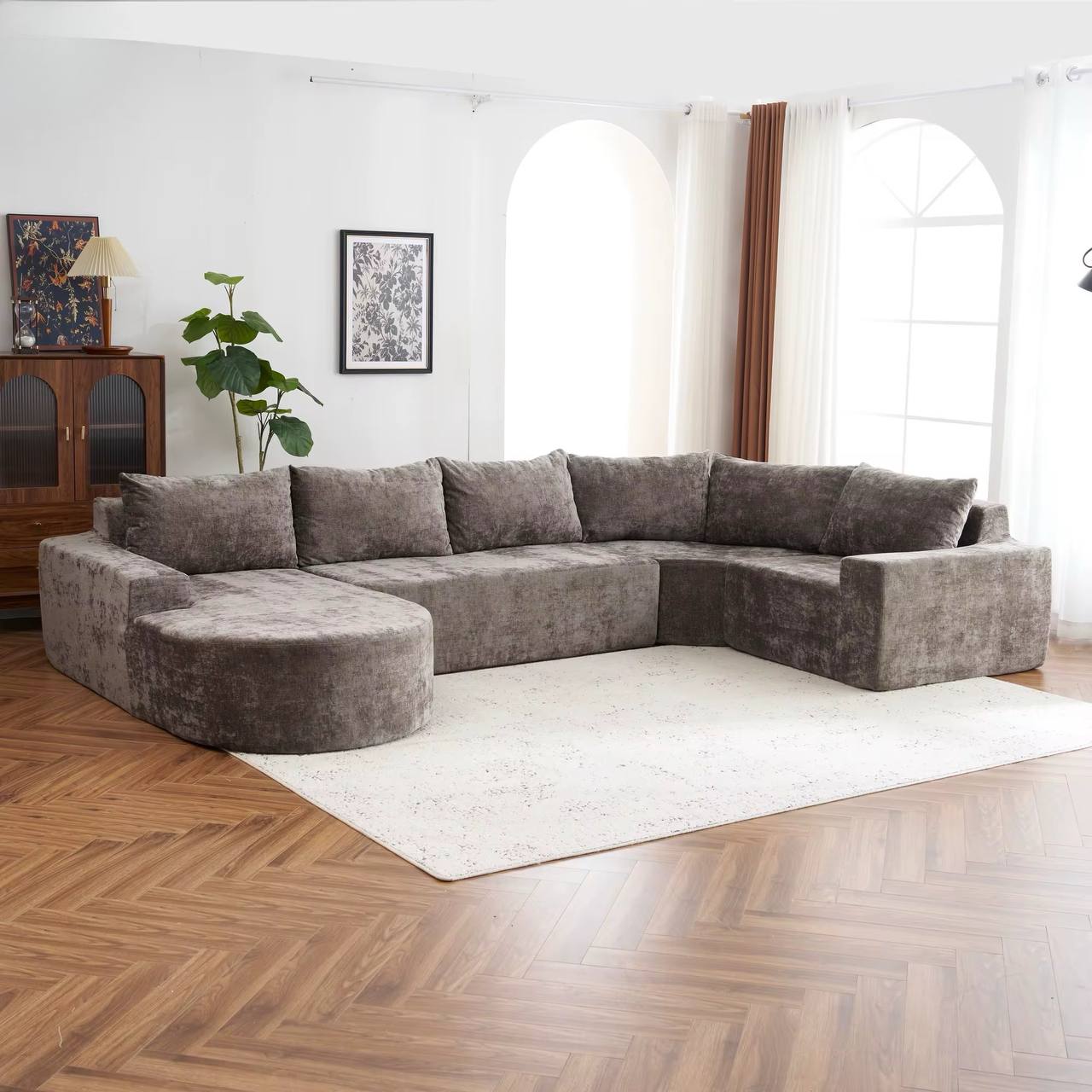 The Velura Minimalist U-Shaped Modular Velvet Sectional Sofa